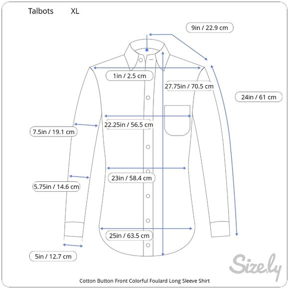 Talbots Cotton Button Front Fitted Colorful Foulard Long Sleeve Shirt XL - Picture 9 of 9